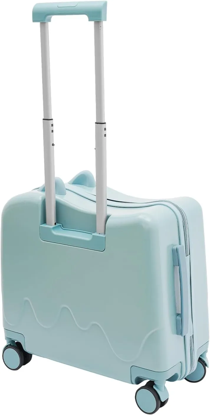 18 inch Children's Ride On Trolley, Kids Ride On Luggage with Safety Belt and Universal Wheel, Kids Ride-On Suitcase, Waterproof Unisex Boys Girls Travel Suitcase (Sky Blue)