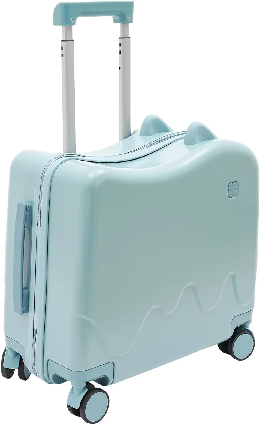 18 inch Children's Ride On Trolley, Kids Ride On Luggage with Safety Belt and Universal Wheel, Kids Ride-On Suitcase, Waterproof Unisex Boys Girls Travel Suitcase (Sky Blue)