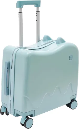 18 inch Children's Ride On Trolley, Kids Ride On Luggage with Safety Belt and Universal Wheel, Kids Ride-On Suitcase, Waterproof Unisex Boys Girls Travel Suitcase (Sky Blue)