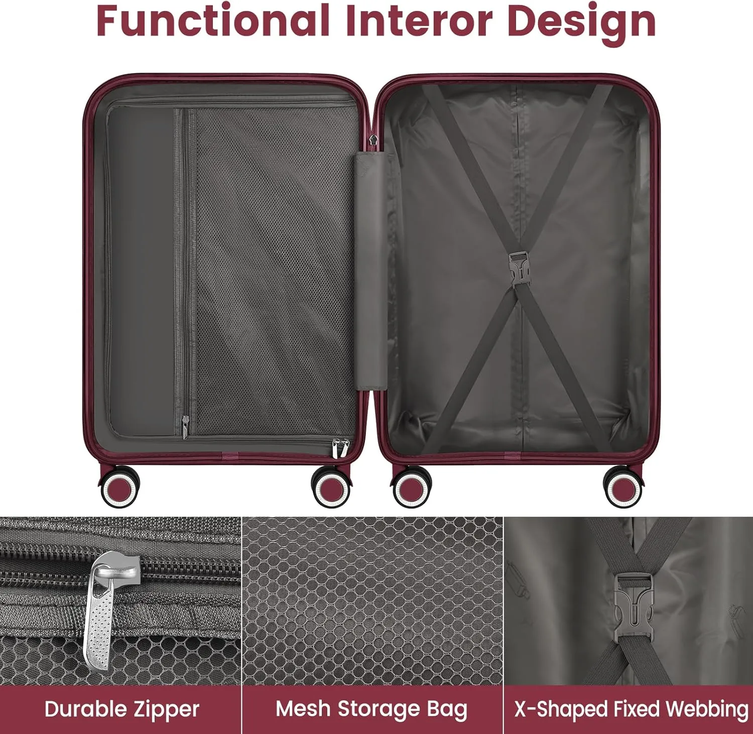 20 Inch Carry-On Luggage 22x14x9 Airline Approved, PP Suitcase with Spinner Wheels