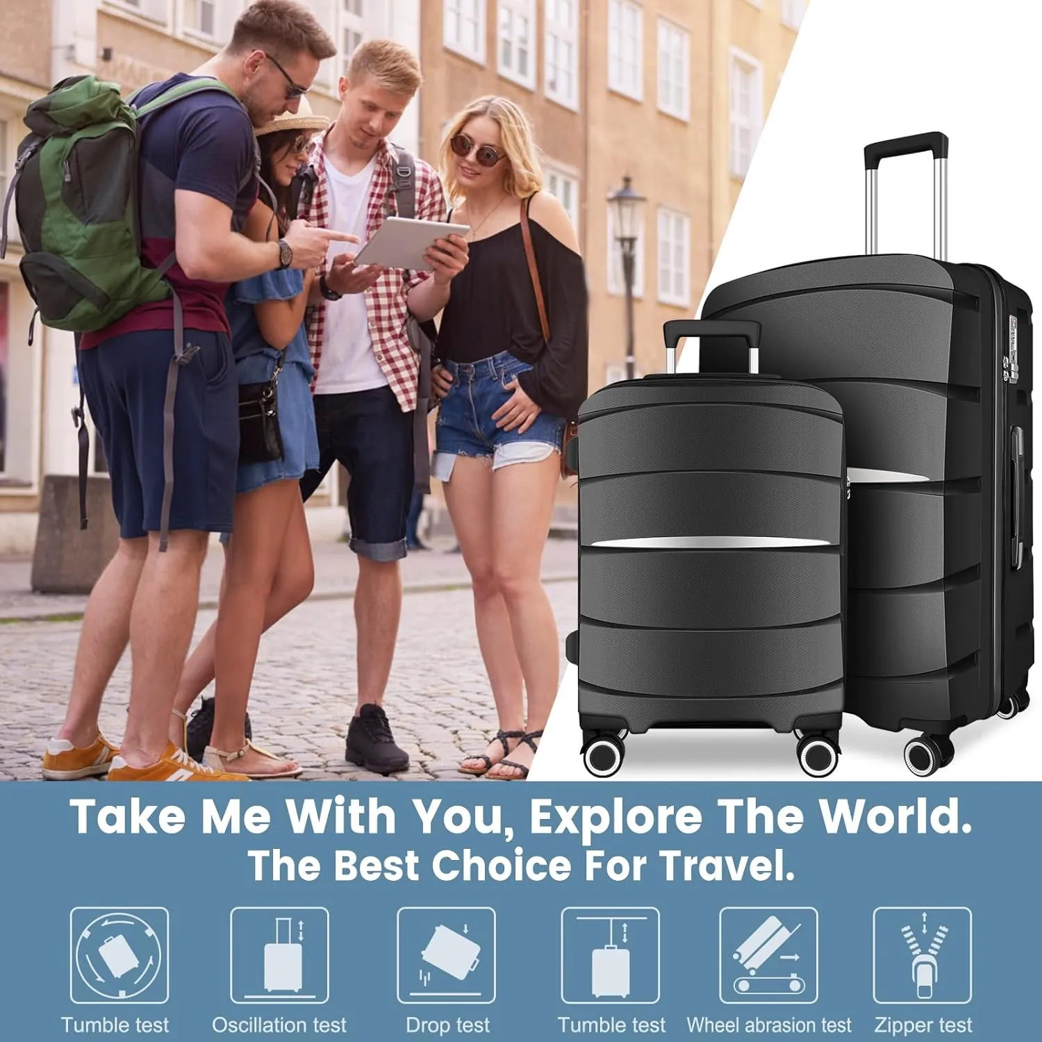 20 Inch Carry-On Luggage 22x14x9 Airline Approved, PP Suitcase with Spinner Wheels