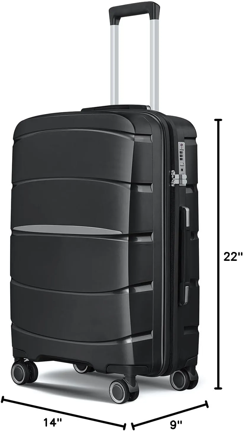20 Inch Carry-On Luggage 22x14x9 Airline Approved, PP Suitcase with Spinner Wheels