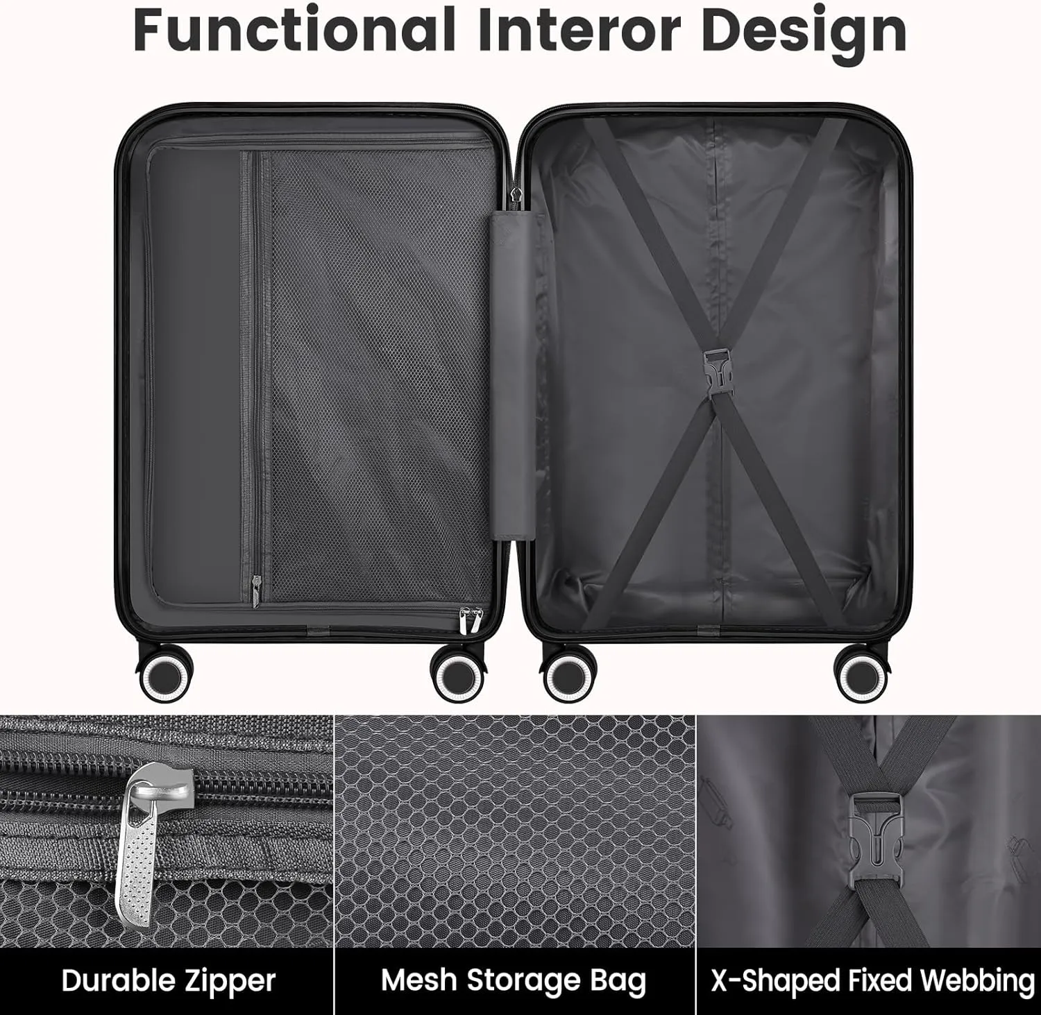 20 Inch Carry-On Luggage 22x14x9 Airline Approved, PP Suitcase with Spinner Wheels