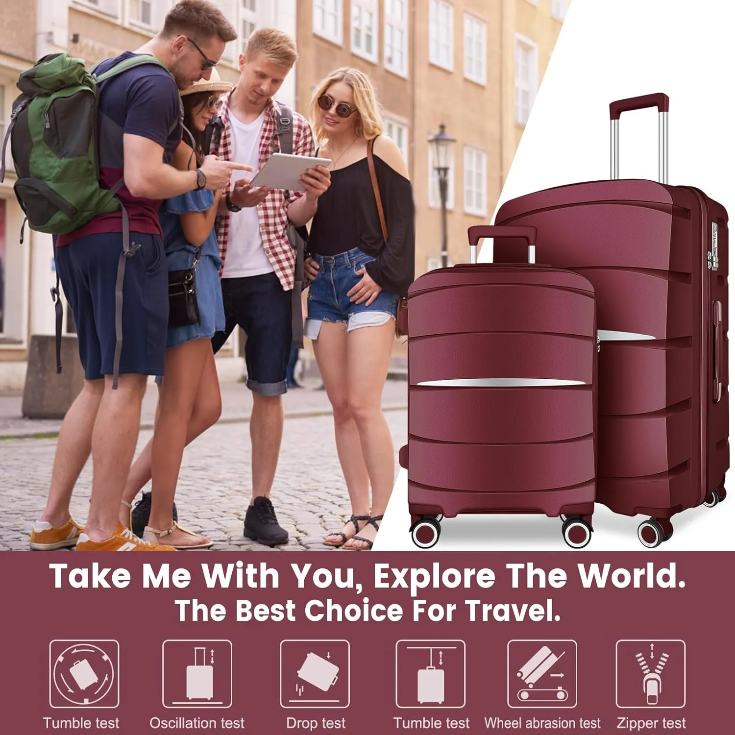 20 Inch Carry-On Luggage 22x14x9 Airline Approved, PP Suitcase with Spinner Wheels