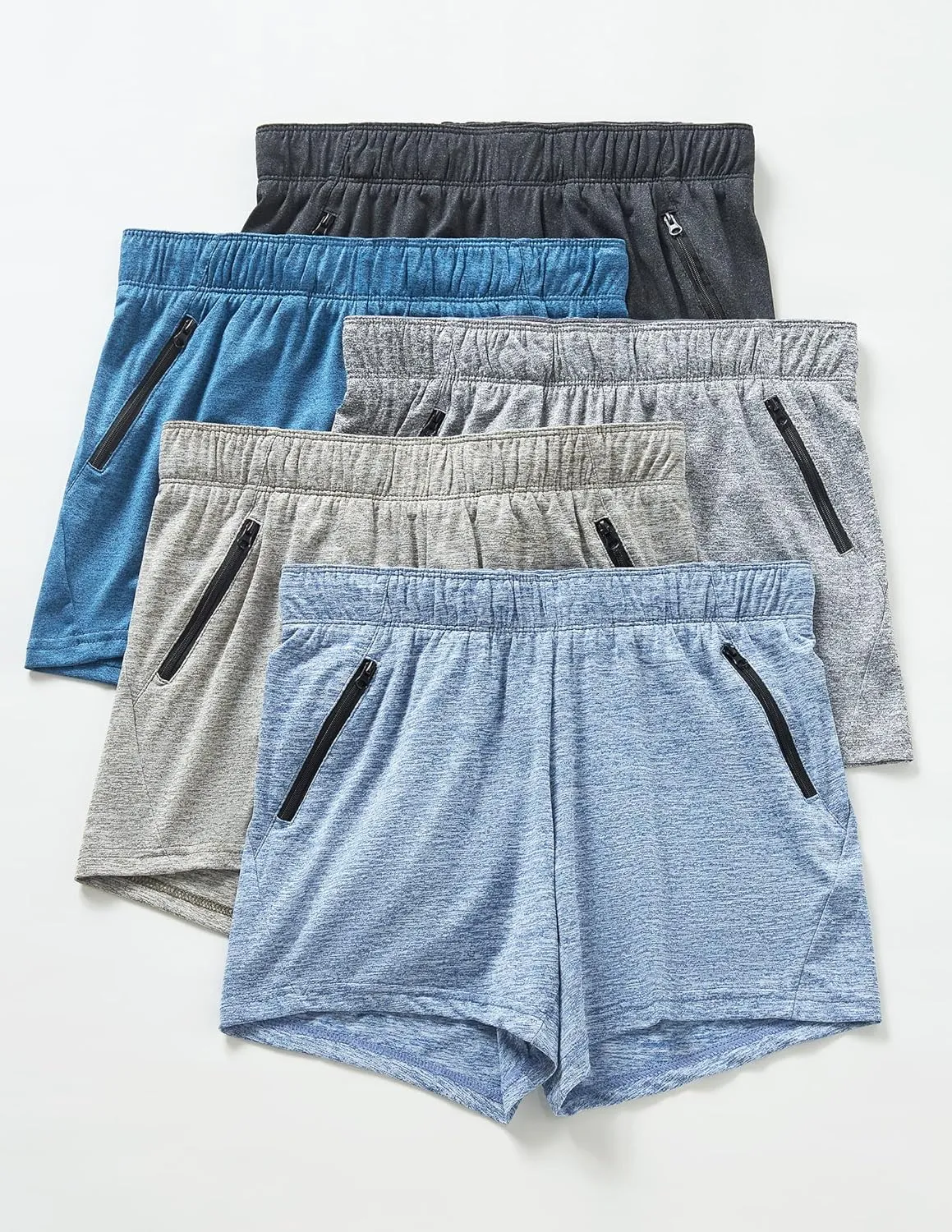 5 Pack: Womens Workout Gym Shorts Casual Lounge Set, Ladies Active Athletic Apparel with Zipper Pockets