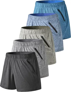 5 Pack: Womens Workout Gym Shorts Casual Lounge Set, Ladies Active Athletic Apparel with Zipper Pockets