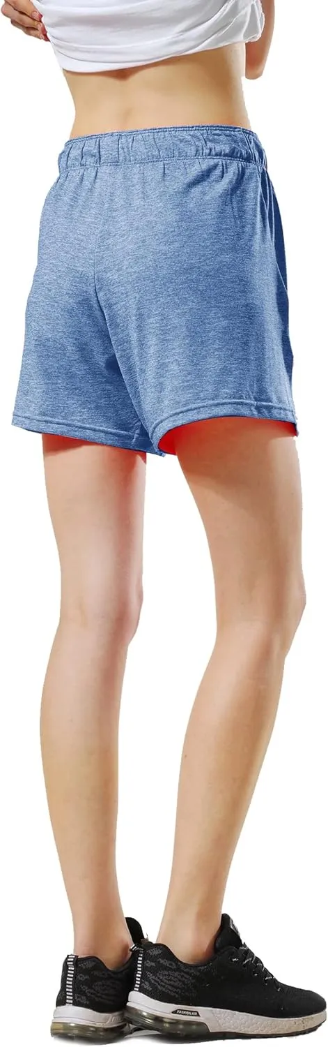 5 Pack: Womens Workout Gym Shorts Casual Lounge Set, Ladies Active Athletic Apparel with Zipper Pockets