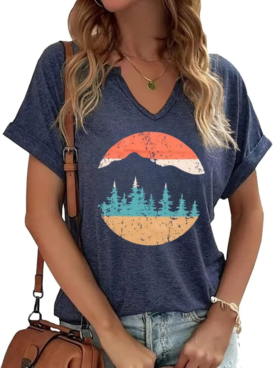 Adventure Hiking Camping Mountain Shirt for Women Travel Graphic Tee Shirts,US National Parks Shirt Outdoor Nature Tops