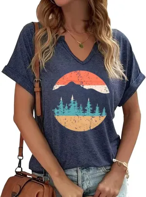 Adventure Hiking Camping Mountain Shirt for Women Travel Graphic Tee Shirts,US National Parks Shirt Outdoor Nature Tops