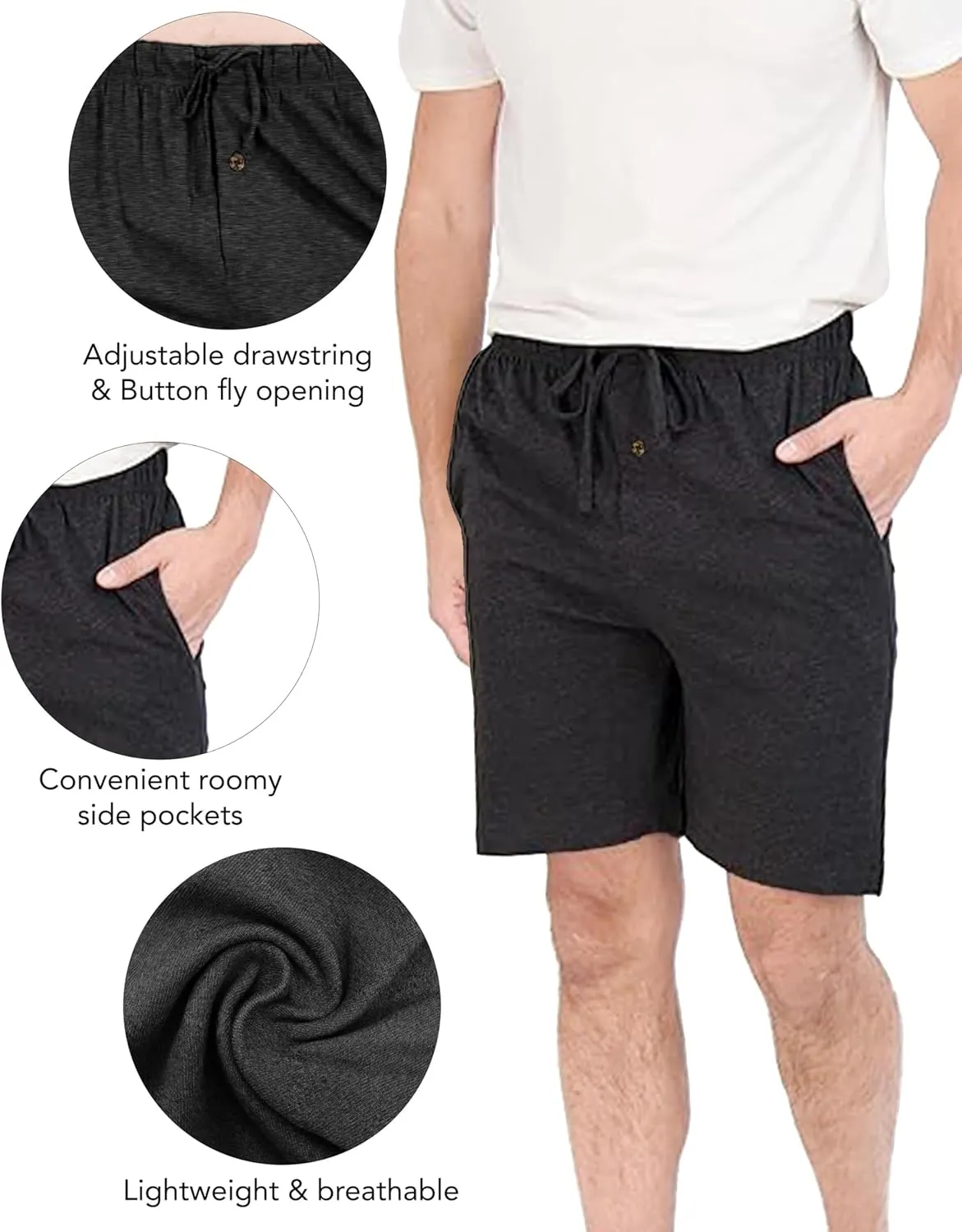 Andrew Scott Men's Lounge Shorts | Drawstring & Pockets Cotton PJ-Sleep Short Bottoms | Multi Packs