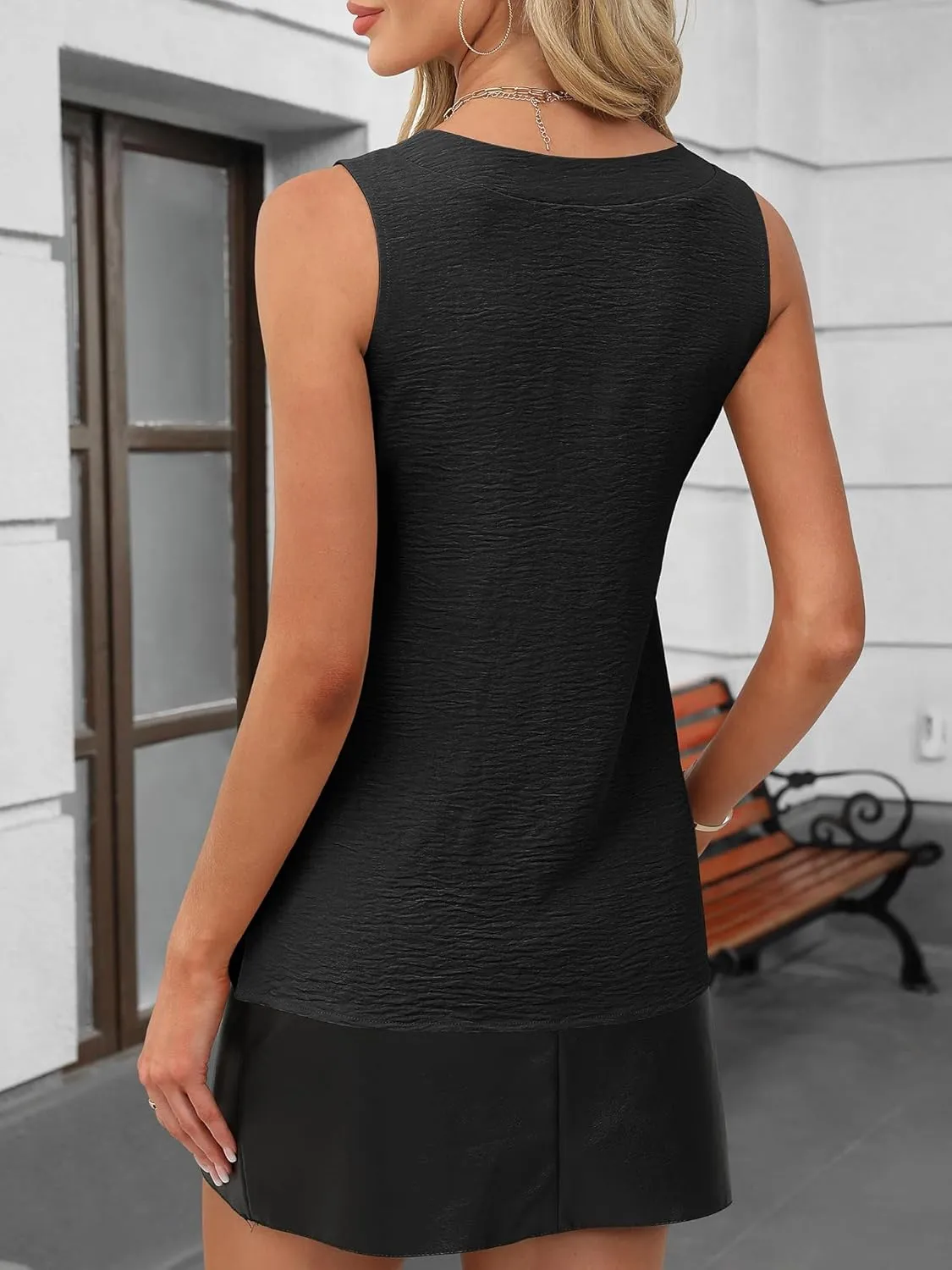 ANRABESS Tank Top for Women Dressy Casual Business Work Blouses Sleeveless V Neck Textured Tops 2025 Spring Summer Outfits