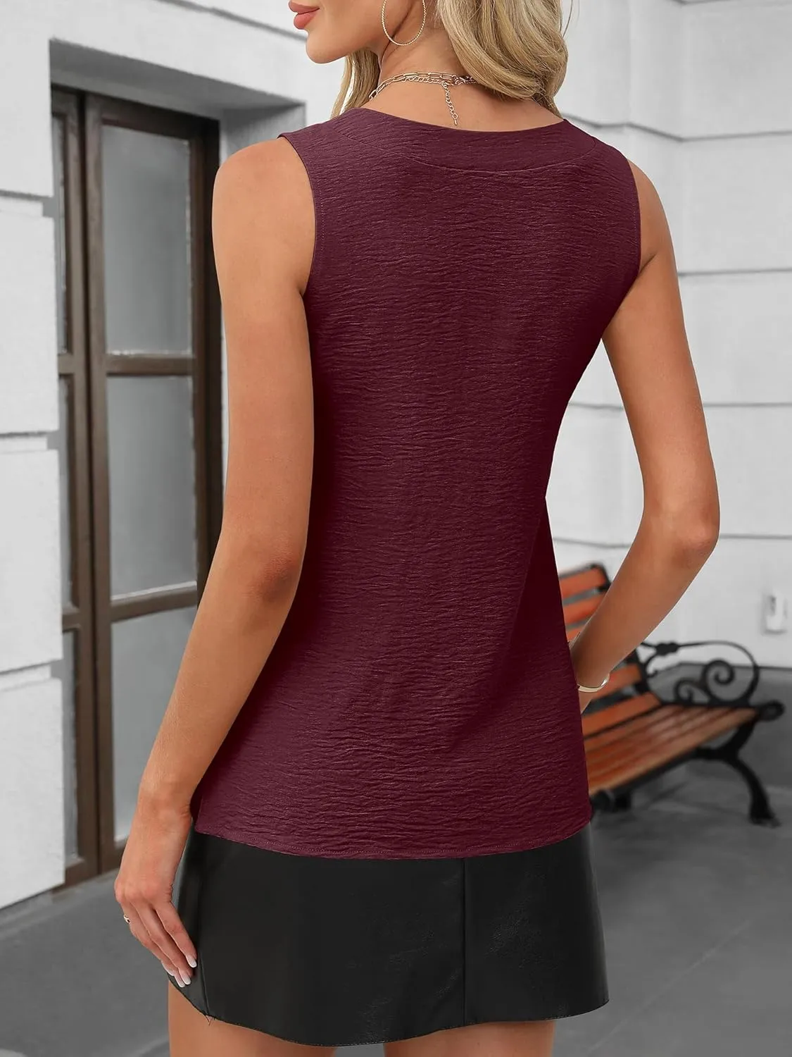ANRABESS Tank Top for Women Dressy Casual Business Work Blouses Sleeveless V Neck Textured Tops 2025 Spring Summer Outfits