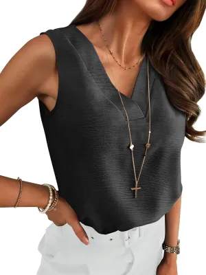 ANRABESS Tank Top for Women Dressy Casual Business Work Blouses Sleeveless V Neck Textured Tops 2025 Spring Summer Outfits