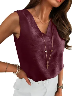 ANRABESS Tank Top for Women Dressy Casual Business Work Blouses Sleeveless V Neck Textured Tops 2025 Spring Summer Outfits