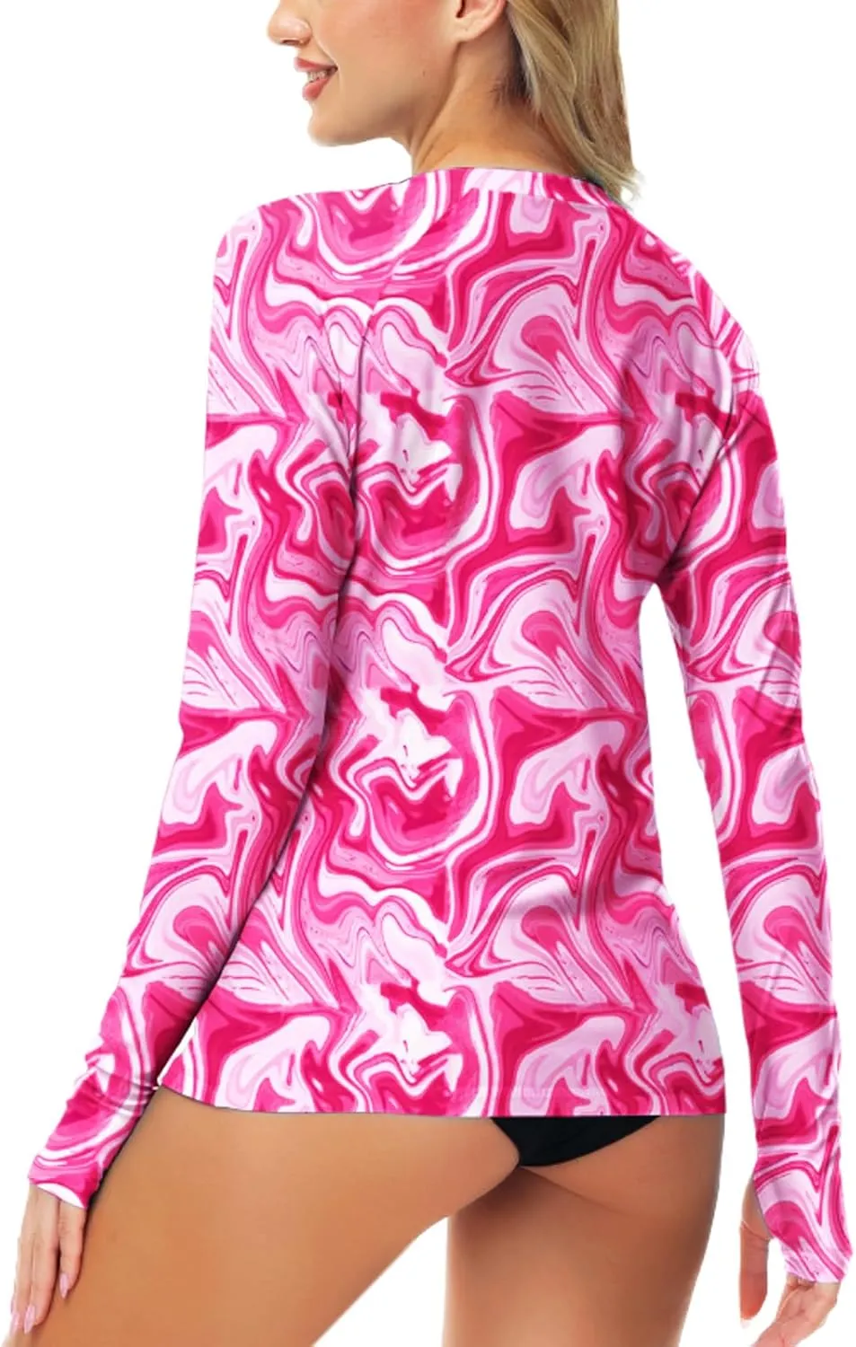 AOBUTE Women Zipper Rash Guard SPF 50  Swim Shirt Zip Up Surfing Swimwear Top with Thumb Hole