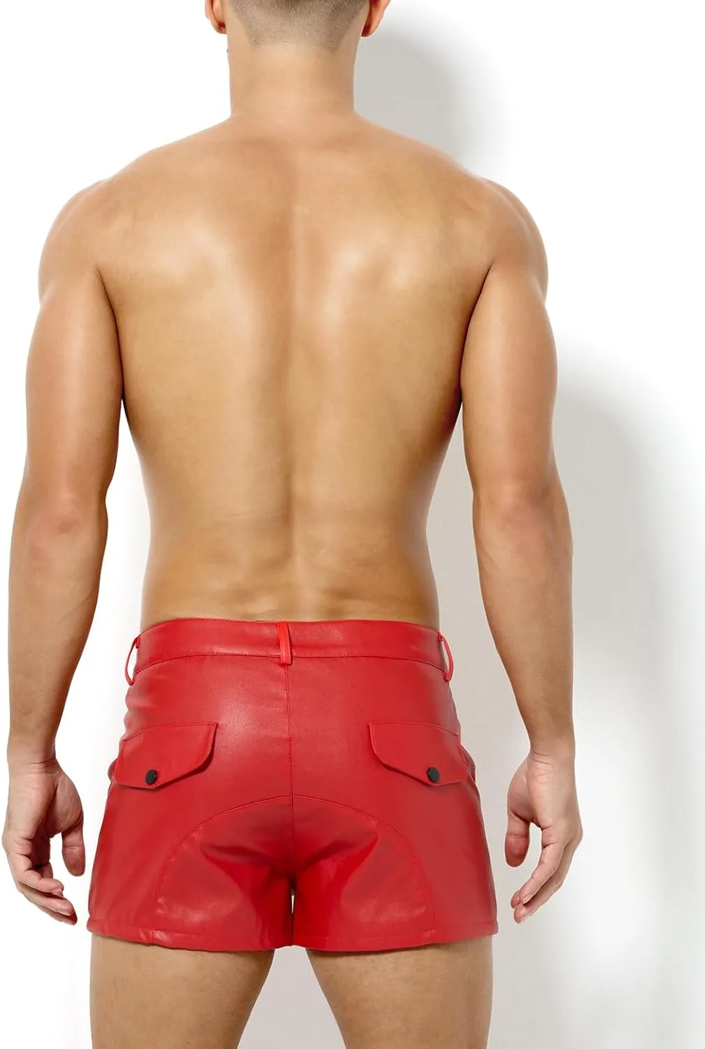Arjen Kroos Men's Sexy Leather Shorts Rave Hot Short Pants with Pockets