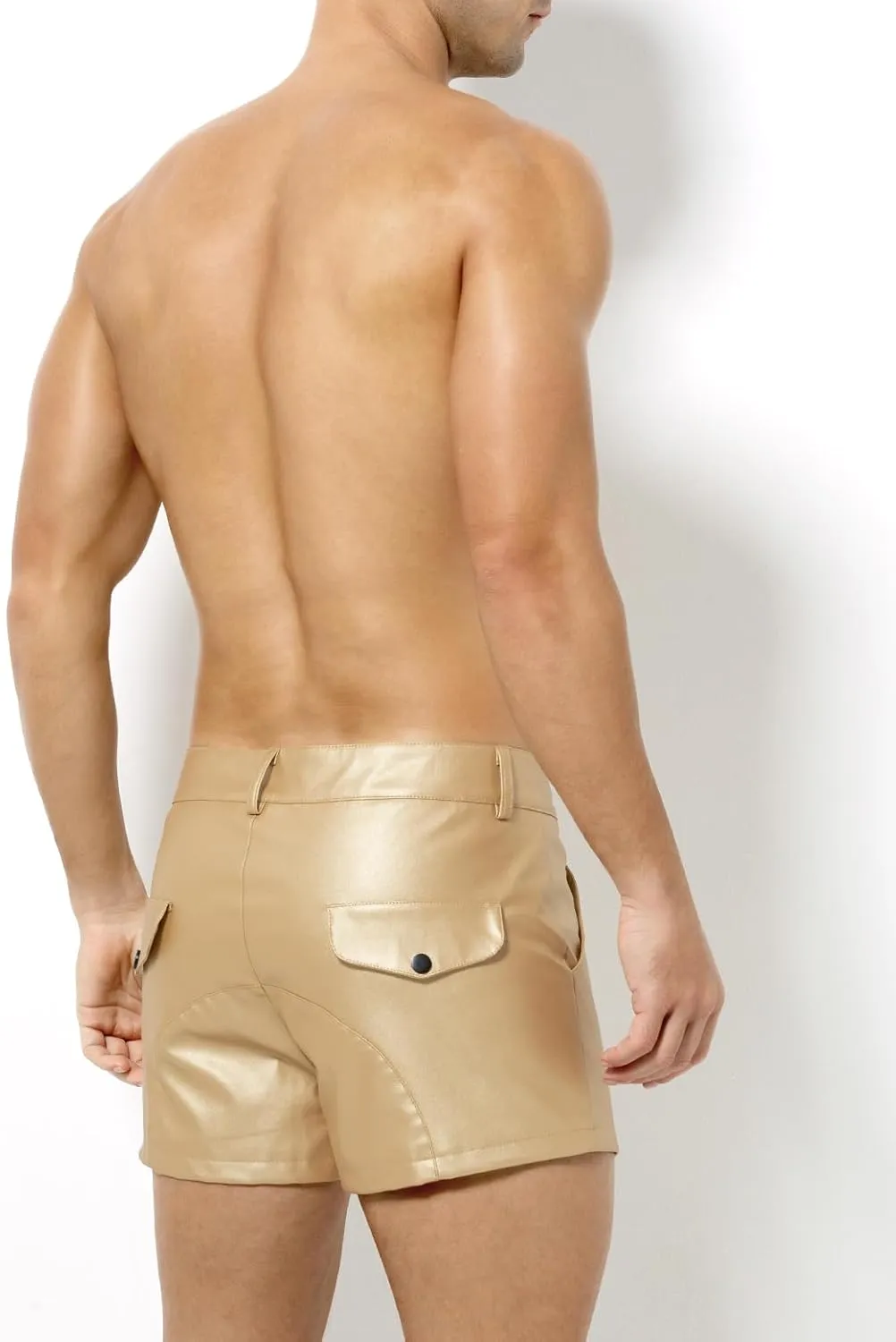 Arjen Kroos Men's Sexy Leather Shorts Rave Hot Short Pants with Pockets