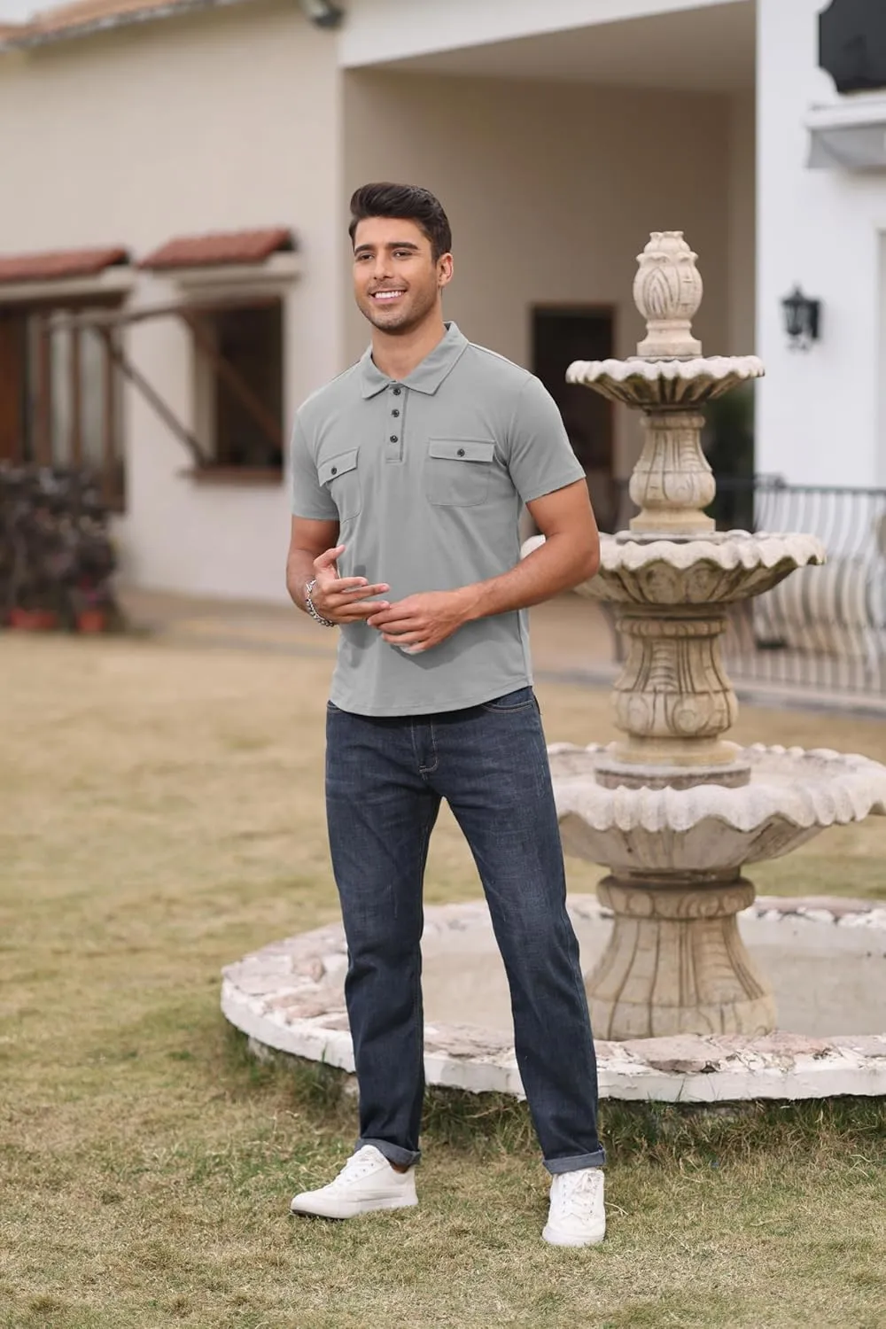 Aulemen Men's Polo Shirts Short Sleeve Casual Slim Fit Button Basic Golf Shirt Moisture Wicking Top with Pocket