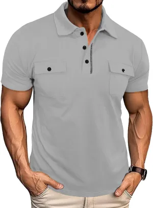 Aulemen Men's Polo Shirts Short Sleeve Casual Slim Fit Button Basic Golf Shirt Moisture Wicking Top with Pocket