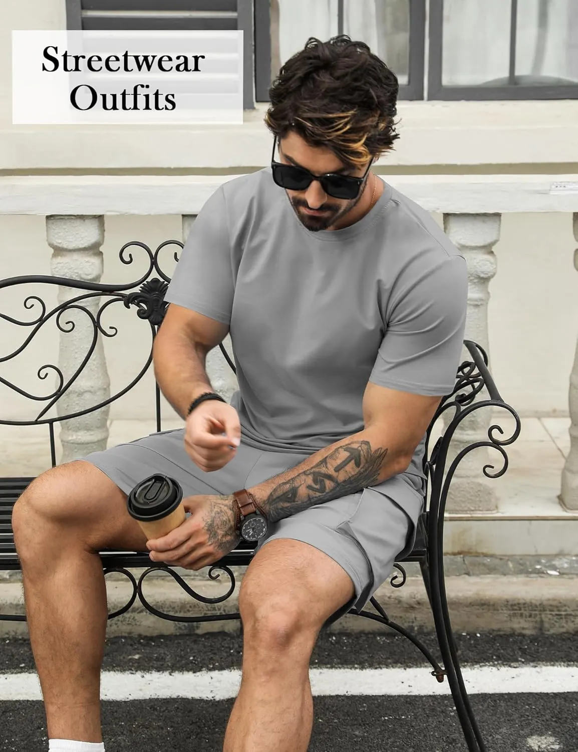 Babioboa Men's Short Sets 2 Piece Outfits Short Sleeve Crewneck Summer T Shirt and Drawstring Casual Track Shorts Set