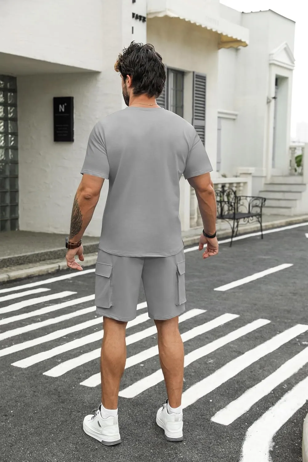 Babioboa Men's Short Sets 2 Piece Outfits Short Sleeve Crewneck Summer T Shirt and Drawstring Casual Track Shorts Set