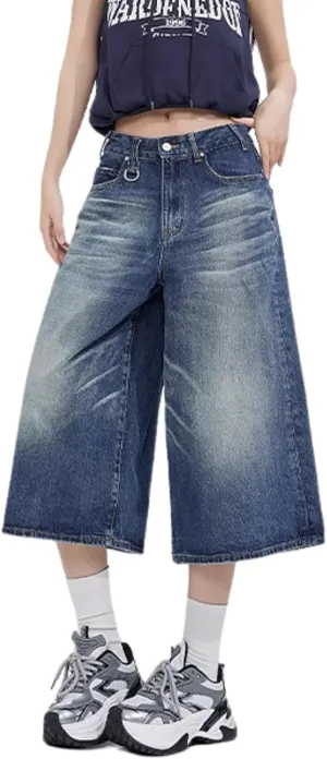 Baggy Wide Leg Cropped Jeans for Women Men Low Waist Jorts Y2k Casual Denim Pants Grunge Summer Clothes.