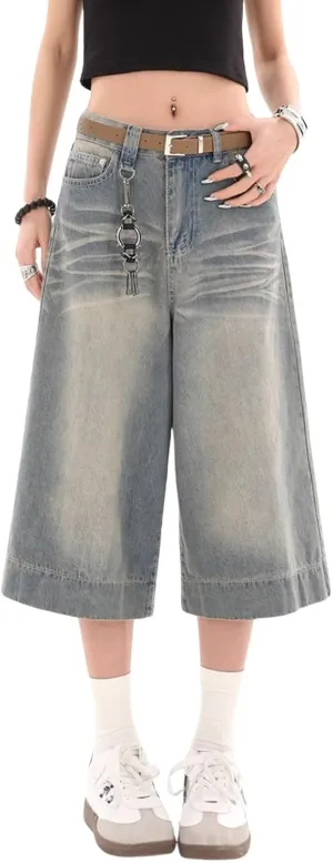 Baggy Wide Leg Cropped Jeans for Women Men Low Waist Jorts Y2k Casual Denim Pants Grunge Summer Clothes.