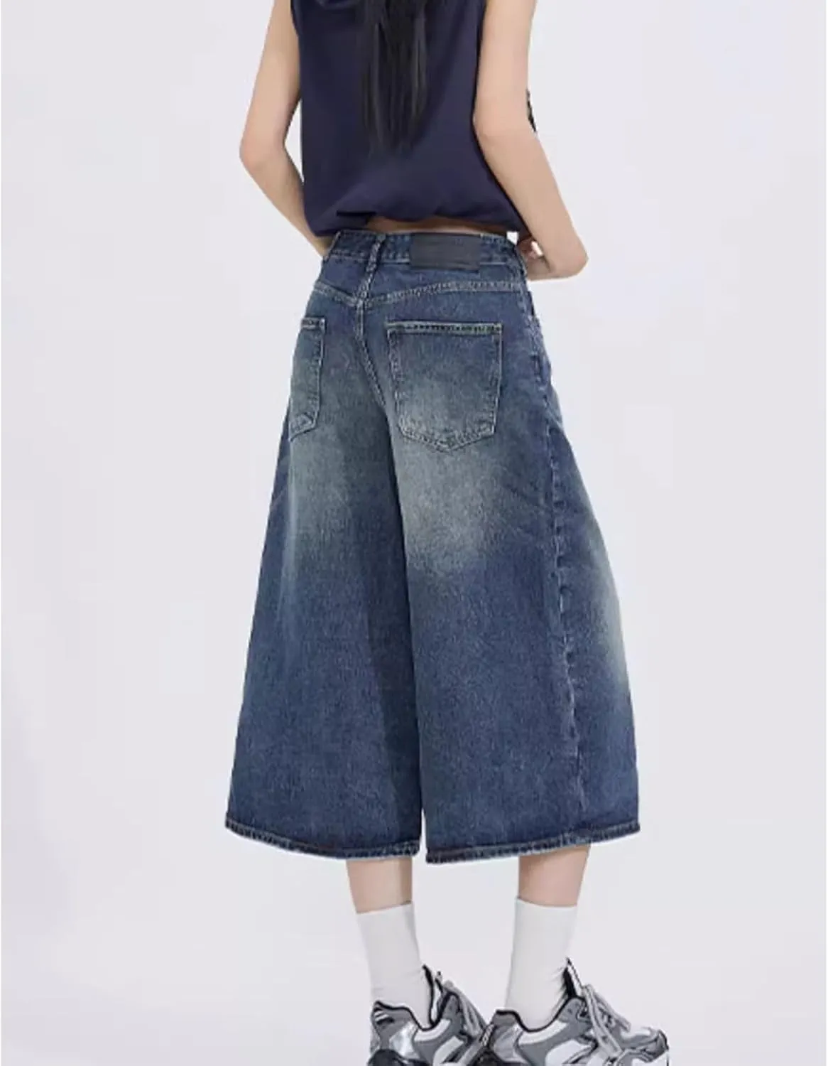 Baggy Wide Leg Cropped Jeans for Women Men Low Waist Jorts Y2k Casual Denim Pants Grunge Summer Clothes.