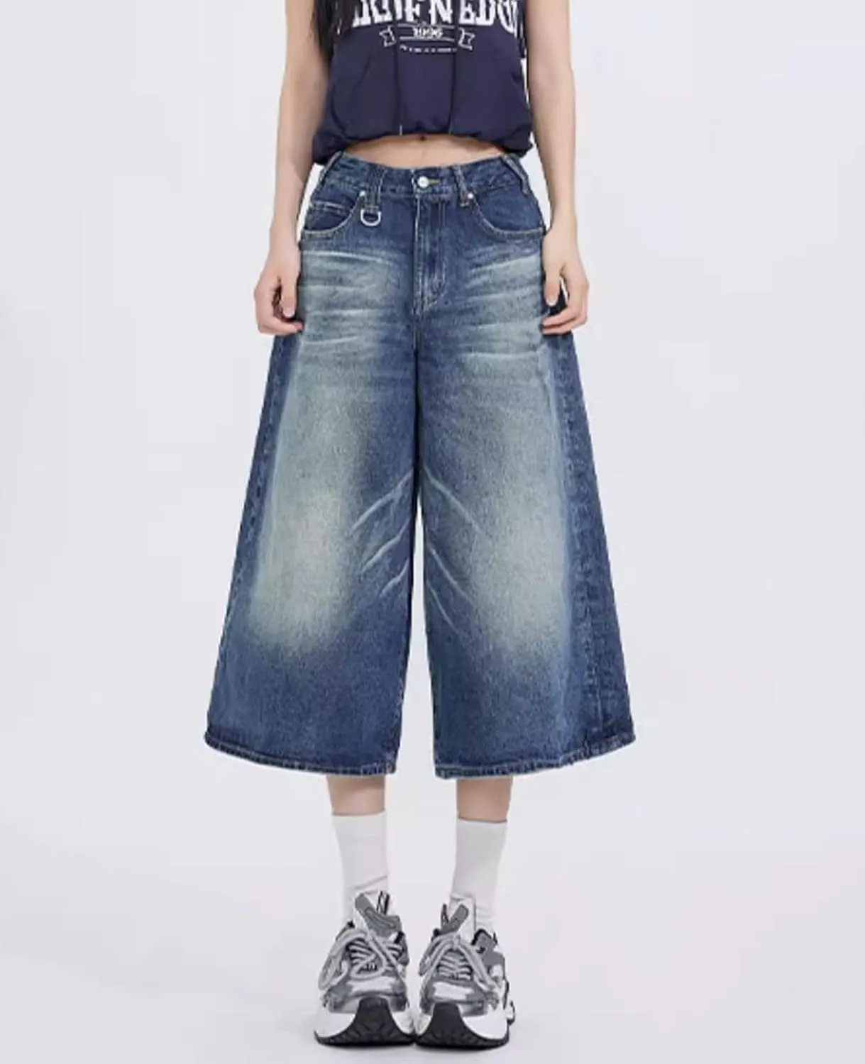 Baggy Wide Leg Cropped Jeans for Women Men Low Waist Jorts Y2k Casual Denim Pants Grunge Summer Clothes.