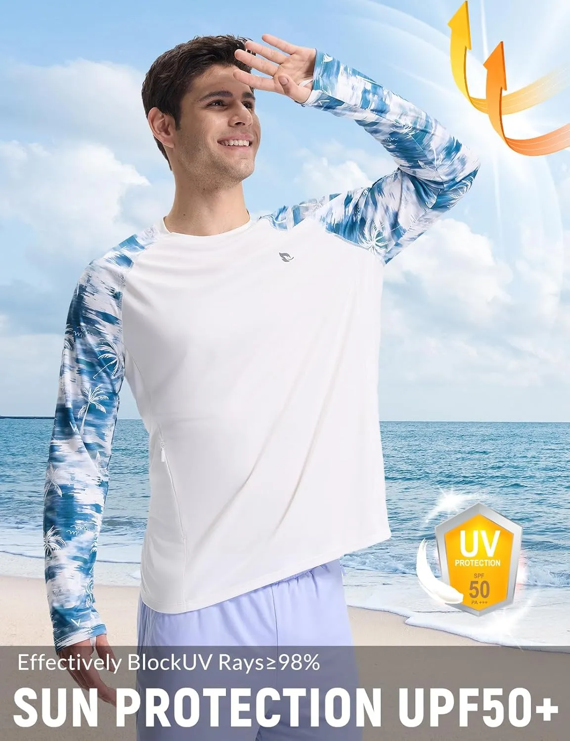 baleaf Men's Sun Protection Swim Shirts Zipper Pocket Rash Guard Shirt Quick Dry Long Sleeve Sun Shirt UPF 50 