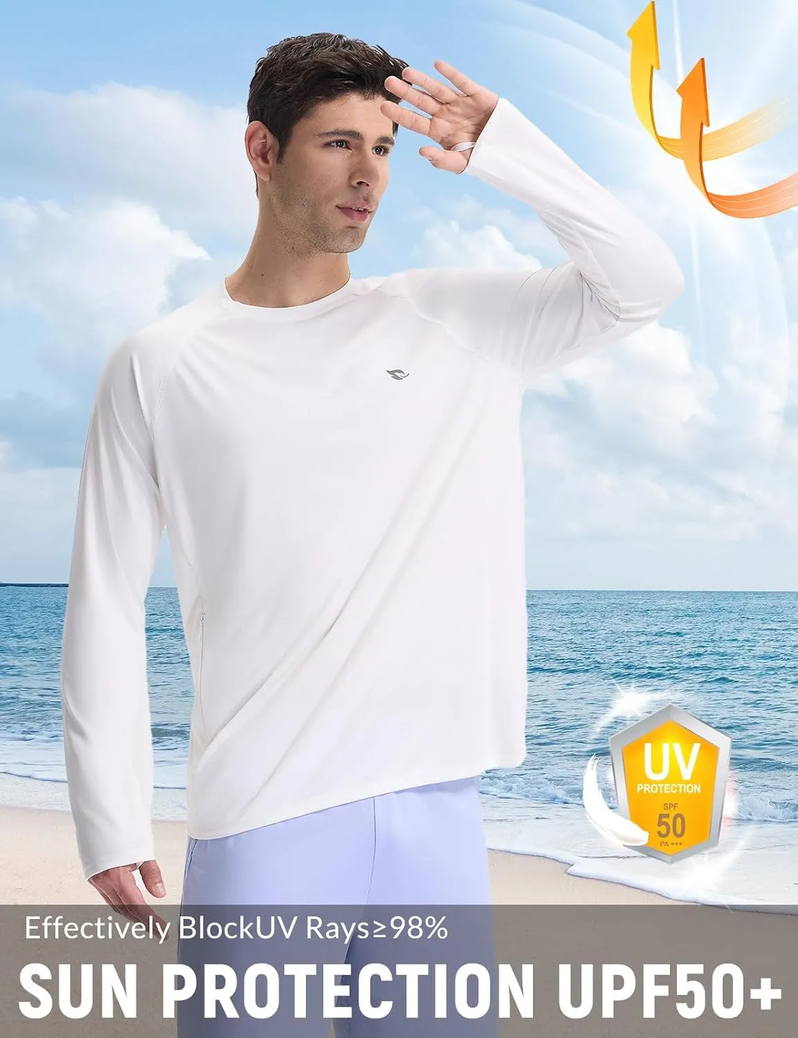 baleaf Men's Sun Protection Swim Shirts Zipper Pocket Rash Guard Shirt Quick Dry Long Sleeve Sun Shirt UPF 50 