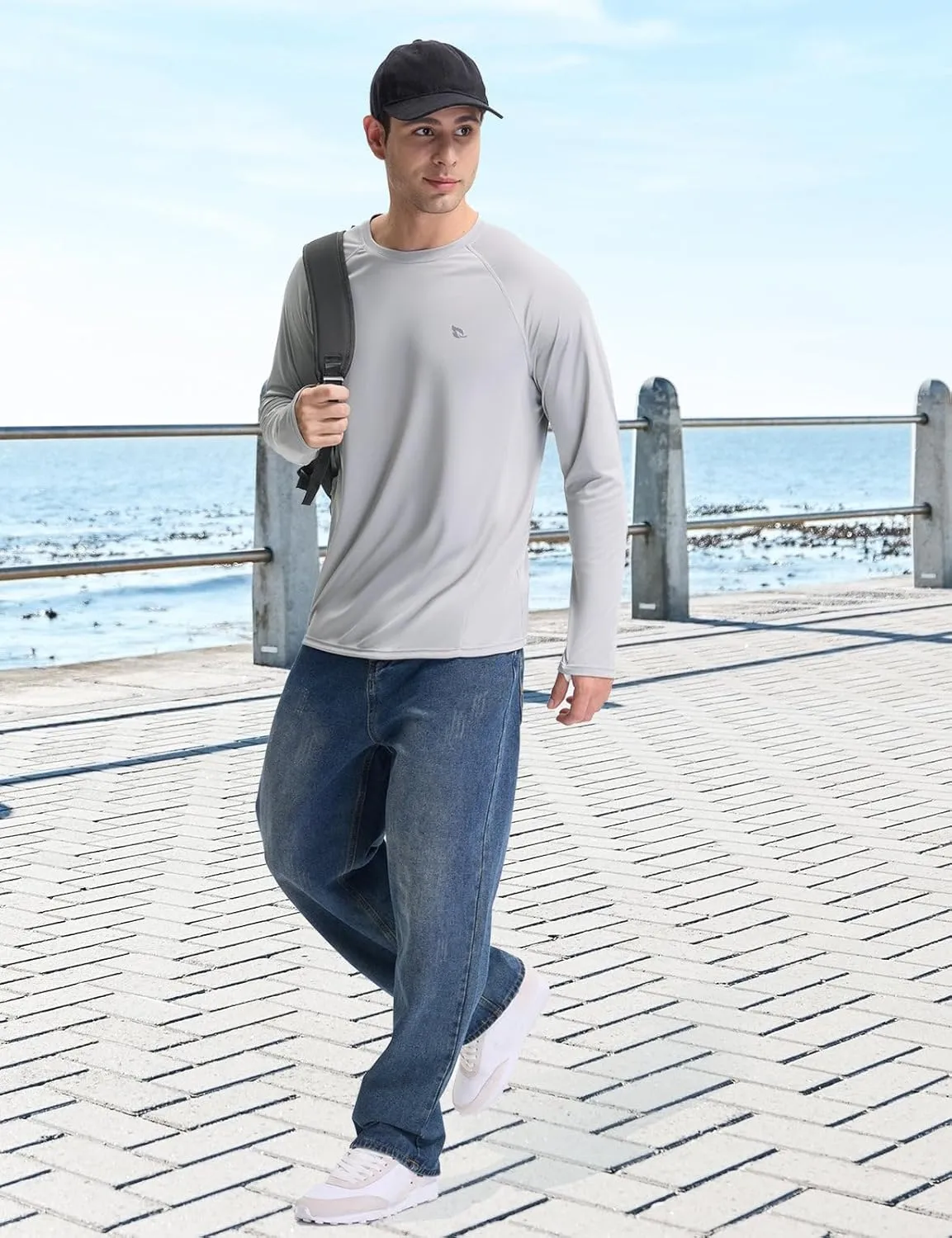baleaf Men's Sun Protection Swim Shirts Zipper Pocket Rash Guard Shirt Quick Dry Long Sleeve Sun Shirt UPF 50 