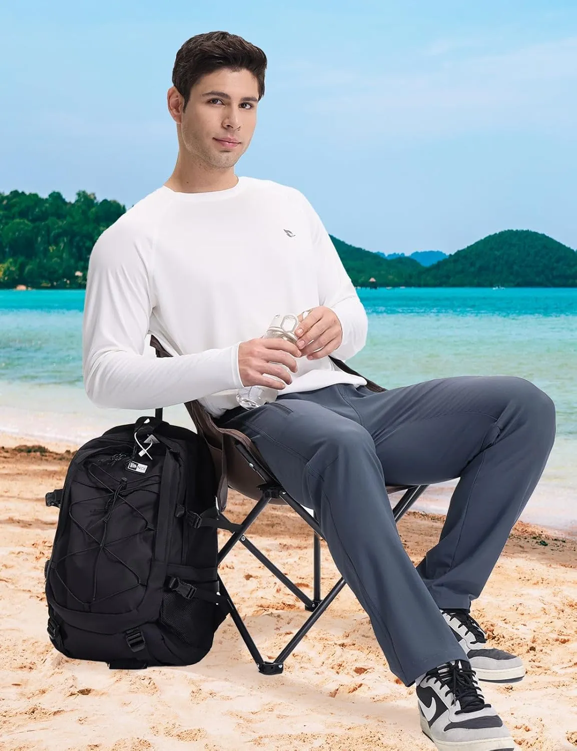 baleaf Men's Sun Protection Swim Shirts Zipper Pocket Rash Guard Shirt Quick Dry Long Sleeve Sun Shirt UPF 50 