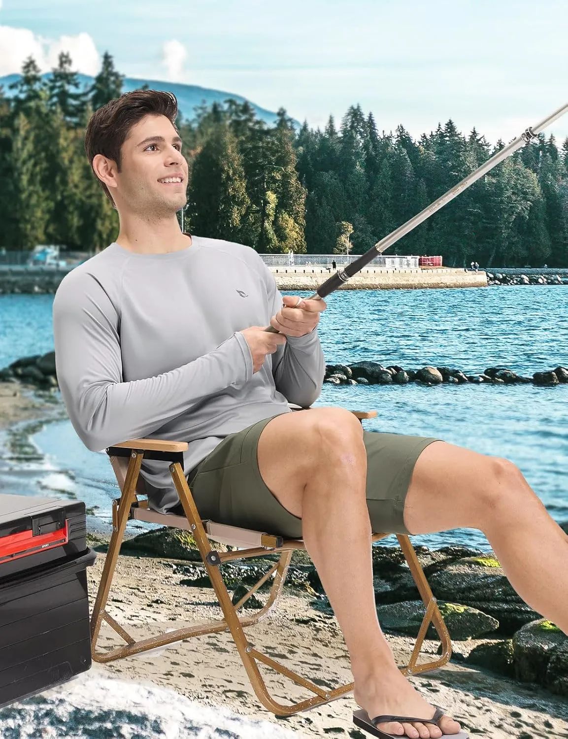 baleaf Men's Sun Protection Swim Shirts Zipper Pocket Rash Guard Shirt Quick Dry Long Sleeve Sun Shirt UPF 50 