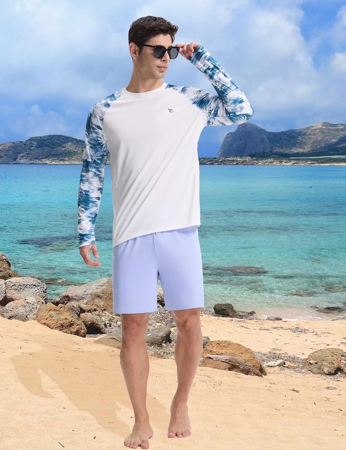 baleaf Men's Sun Protection Swim Shirts Zipper Pocket Rash Guard Shirt Quick Dry Long Sleeve Sun Shirt UPF 50 
