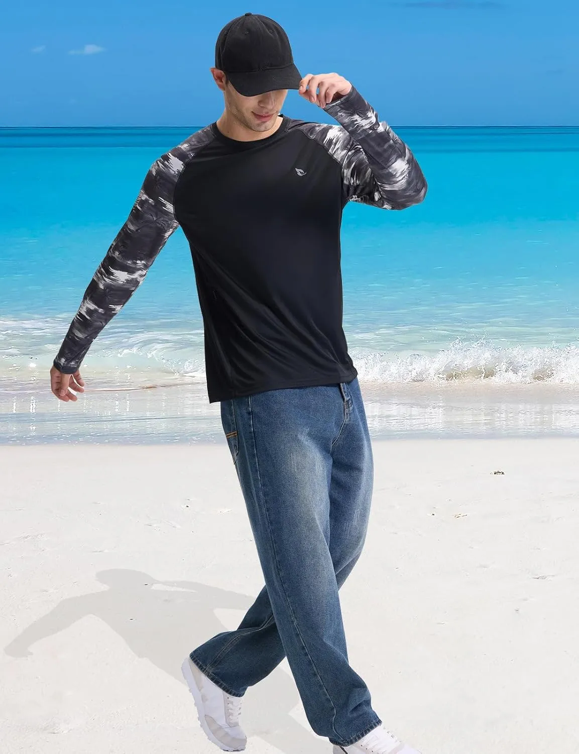 baleaf Men's Sun Protection Swim Shirts Zipper Pocket Rash Guard Shirt Quick Dry Long Sleeve Sun Shirt UPF 50 
