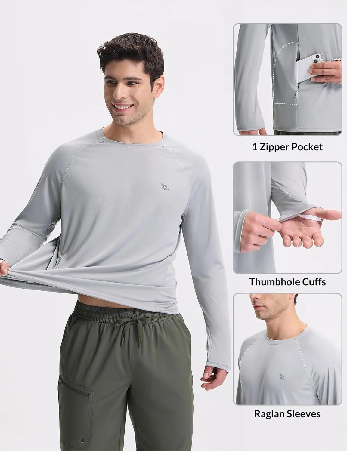 baleaf Men's Sun Protection Swim Shirts Zipper Pocket Rash Guard Shirt Quick Dry Long Sleeve Sun Shirt UPF 50 