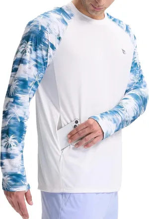 baleaf Men's Sun Protection Swim Shirts Zipper Pocket Rash Guard Shirt Quick Dry Long Sleeve Sun Shirt UPF 50 