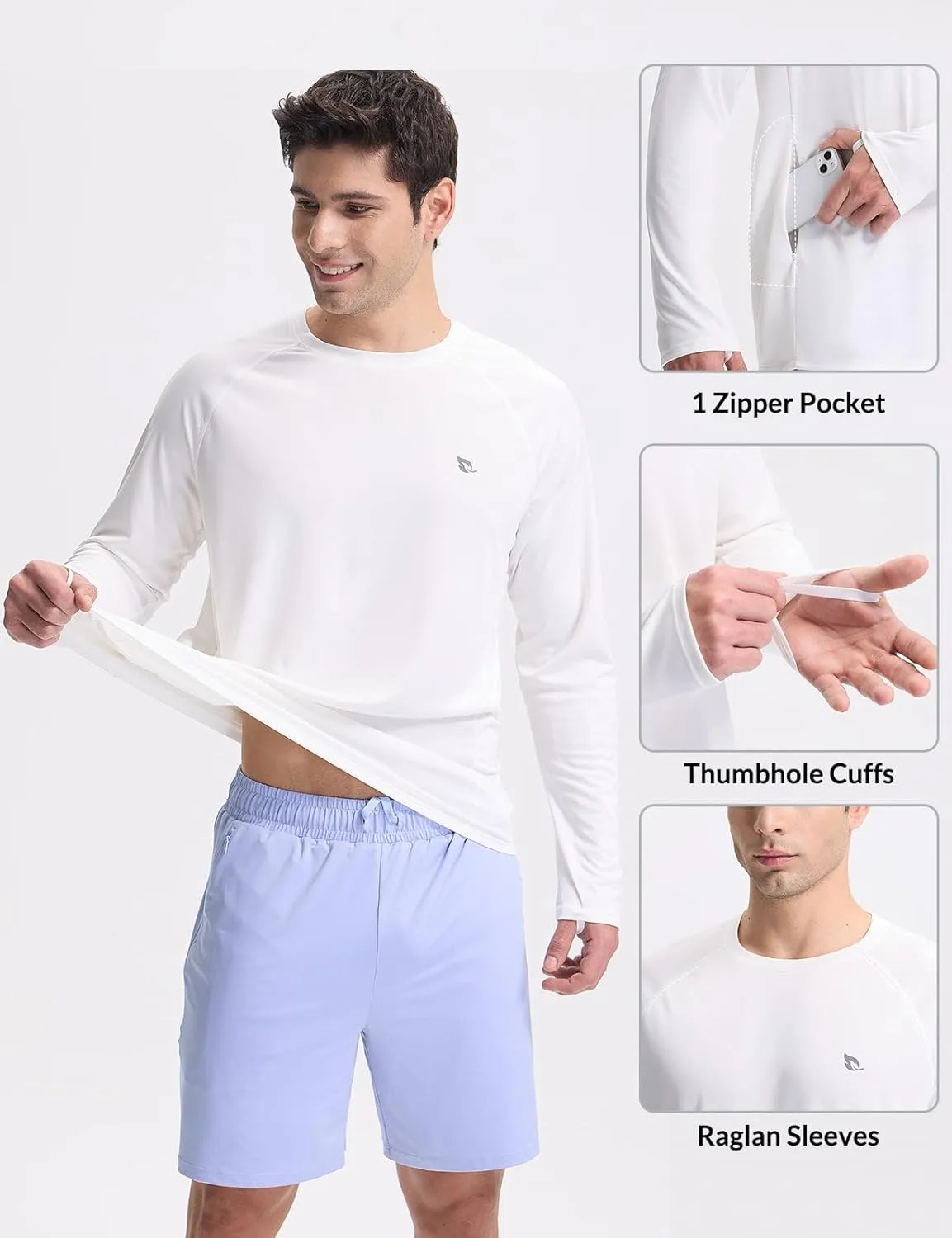 baleaf Men's Sun Protection Swim Shirts Zipper Pocket Rash Guard Shirt Quick Dry Long Sleeve Sun Shirt UPF 50 