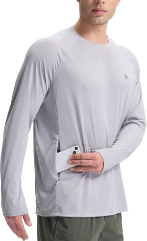 baleaf Men's Sun Protection Swim Shirts Zipper Pocket Rash Guard Shirt Quick Dry Long Sleeve Sun Shirt UPF 50 