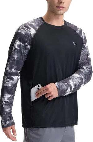 baleaf Men's Sun Protection Swim Shirts Zipper Pocket Rash Guard Shirt Quick Dry Long Sleeve Sun Shirt UPF 50 