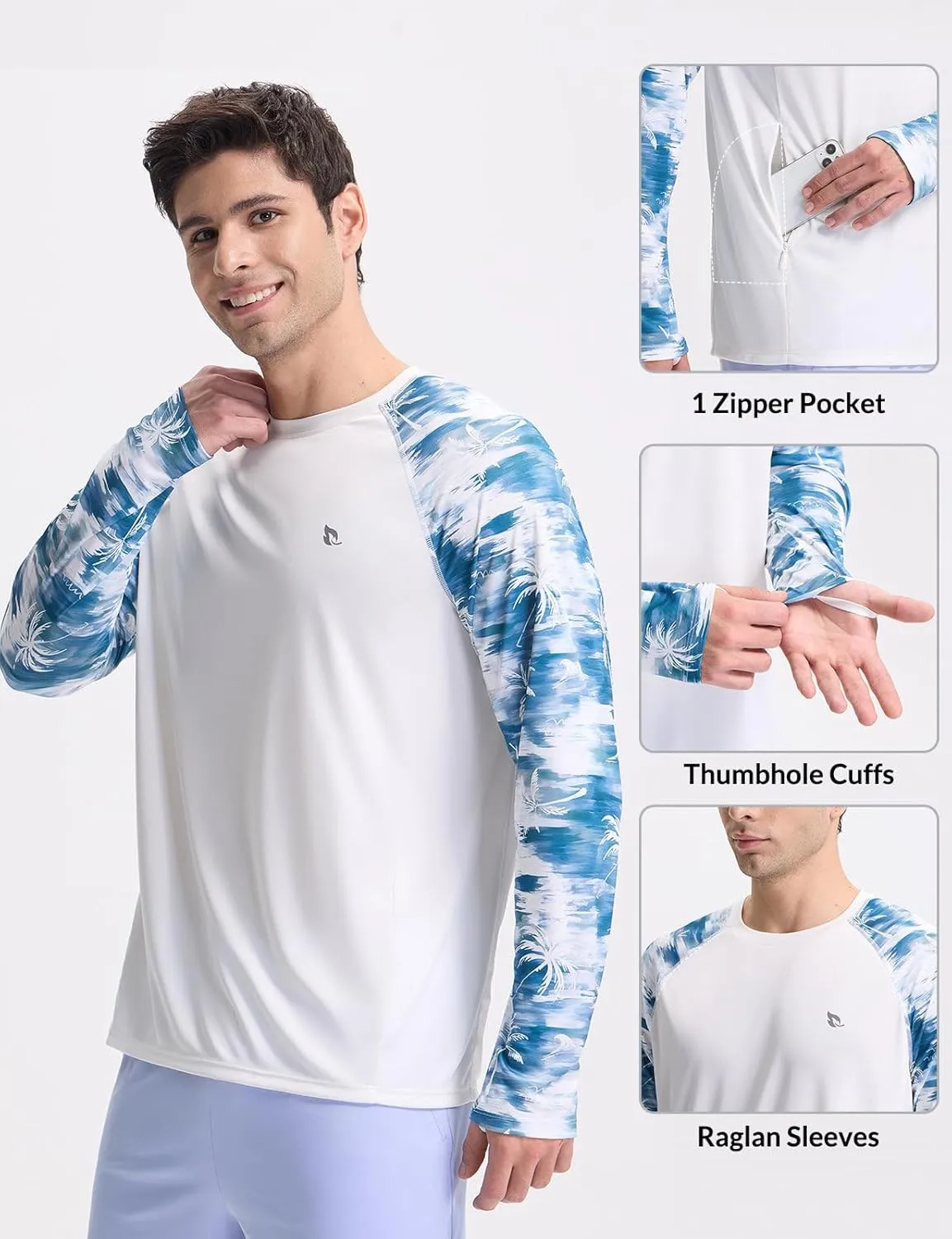baleaf Men's Sun Protection Swim Shirts Zipper Pocket Rash Guard Shirt Quick Dry Long Sleeve Sun Shirt UPF 50 