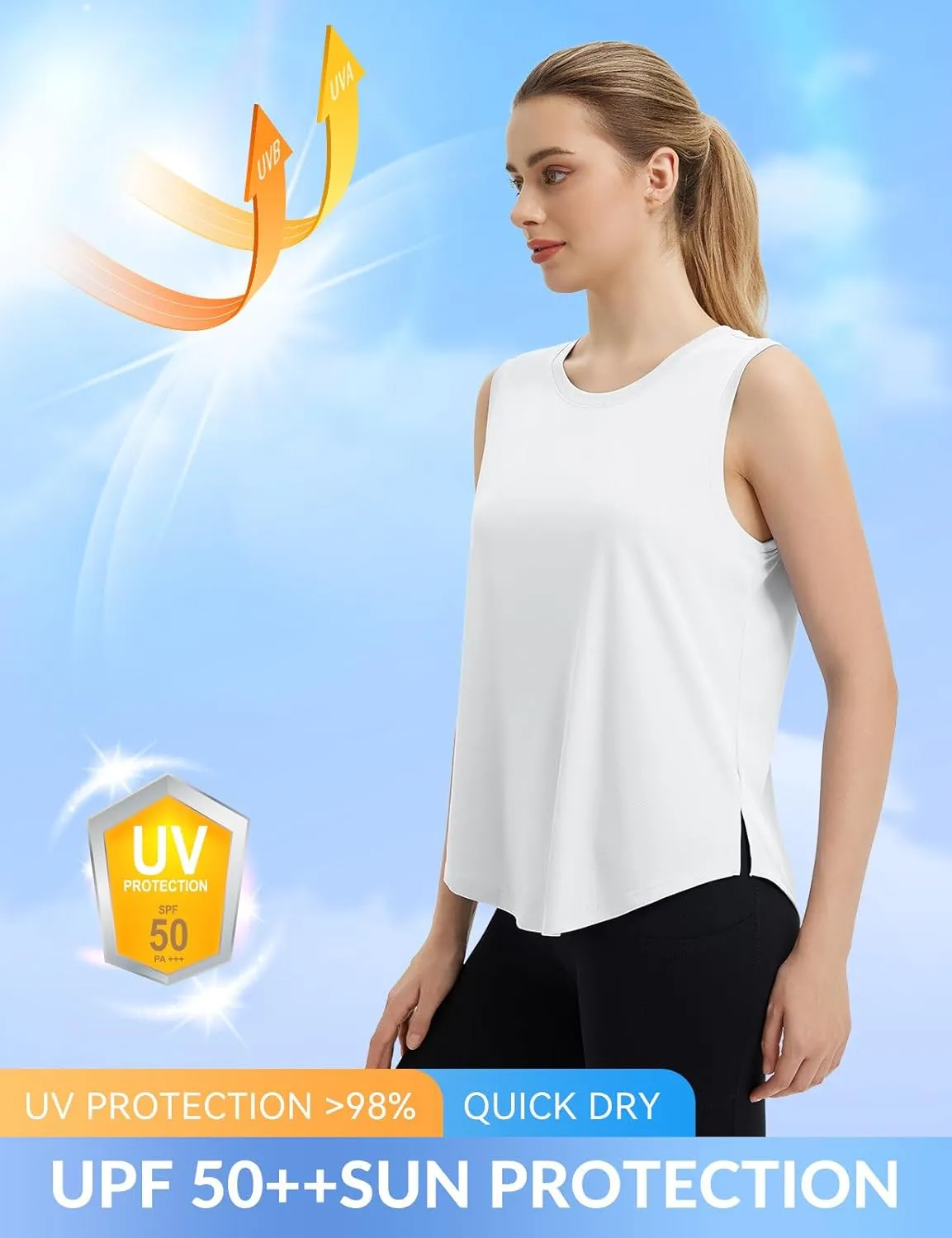 baleaf Women's Sleeveless Workout Tank Tops Loose Running Athletic Top Racerback Tennis Exercise Yoga Flowy Shirts