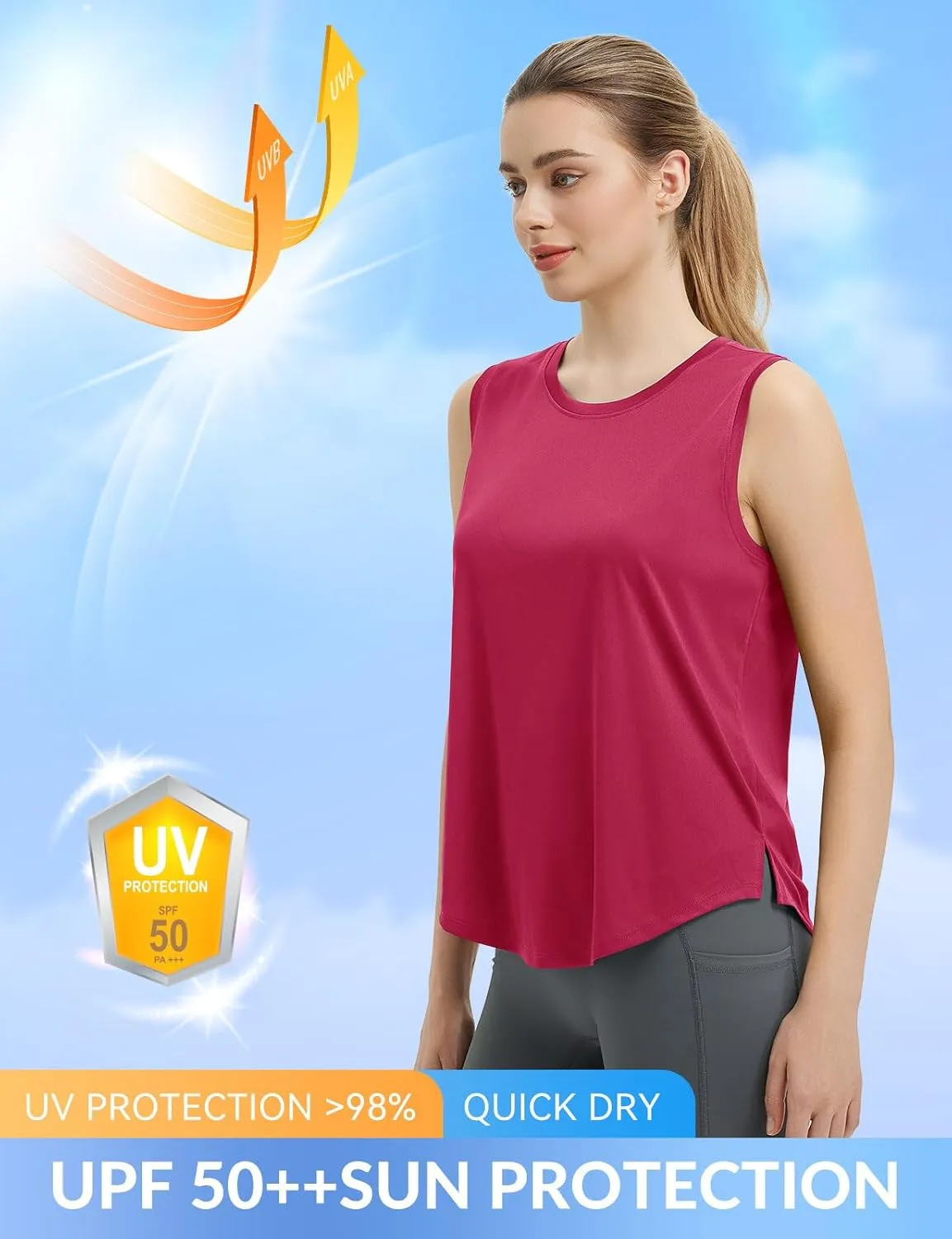 baleaf Women's Sleeveless Workout Tank Tops Loose Running Athletic Top Racerback Tennis Exercise Yoga Flowy Shirts