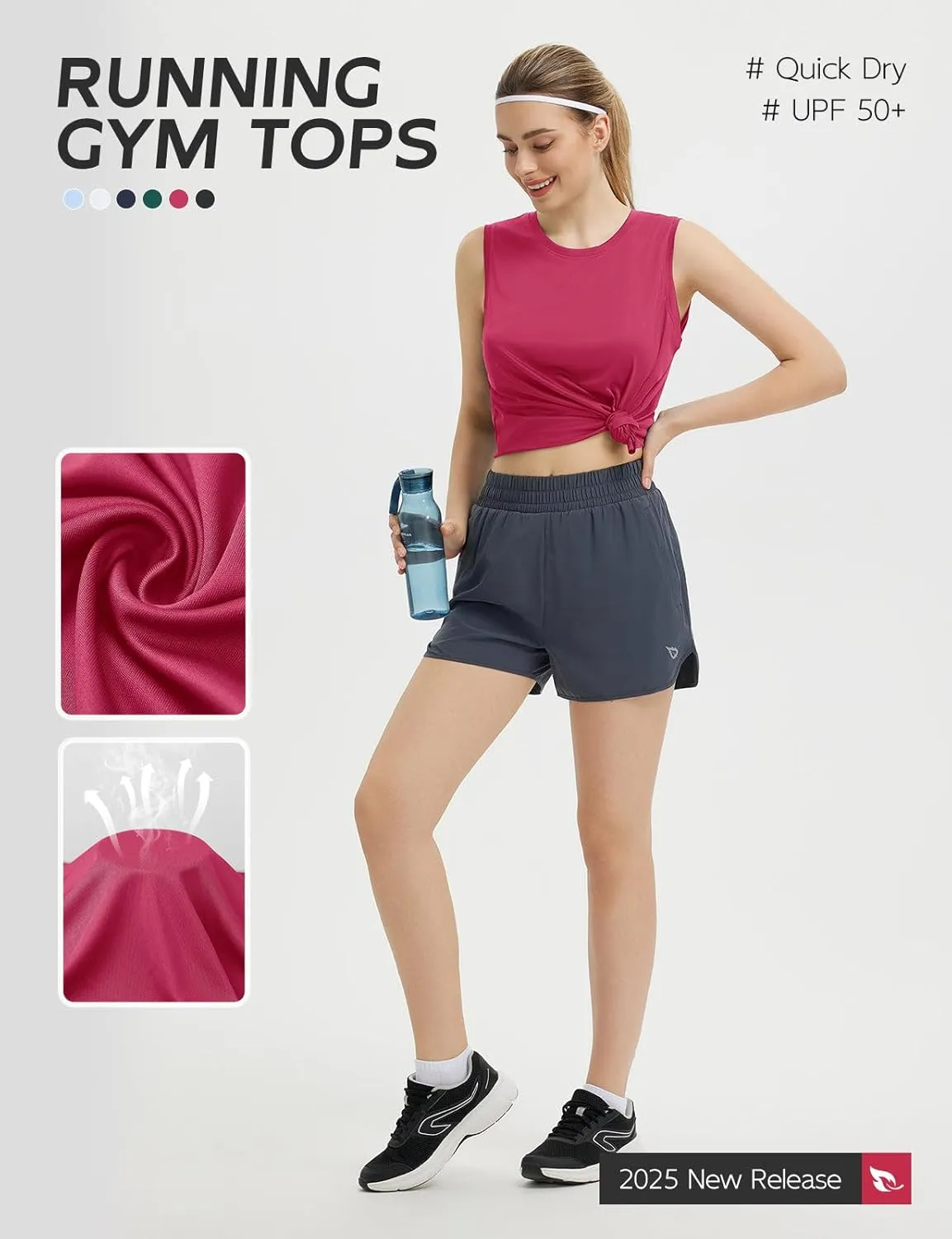 baleaf Women's Sleeveless Workout Tank Tops Loose Running Athletic Top Racerback Tennis Exercise Yoga Flowy Shirts