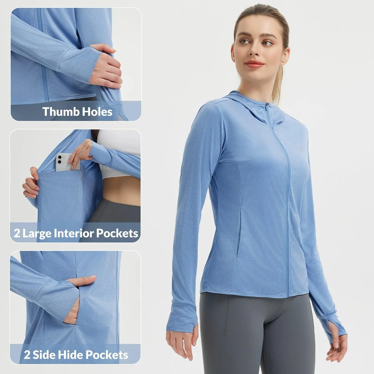 baleaf Women's UPF 50  Sun Protection Shirts SPF Jacket UV Cooling Hoodie Long Sleeve Summer Clothing for Outdoor Hiking