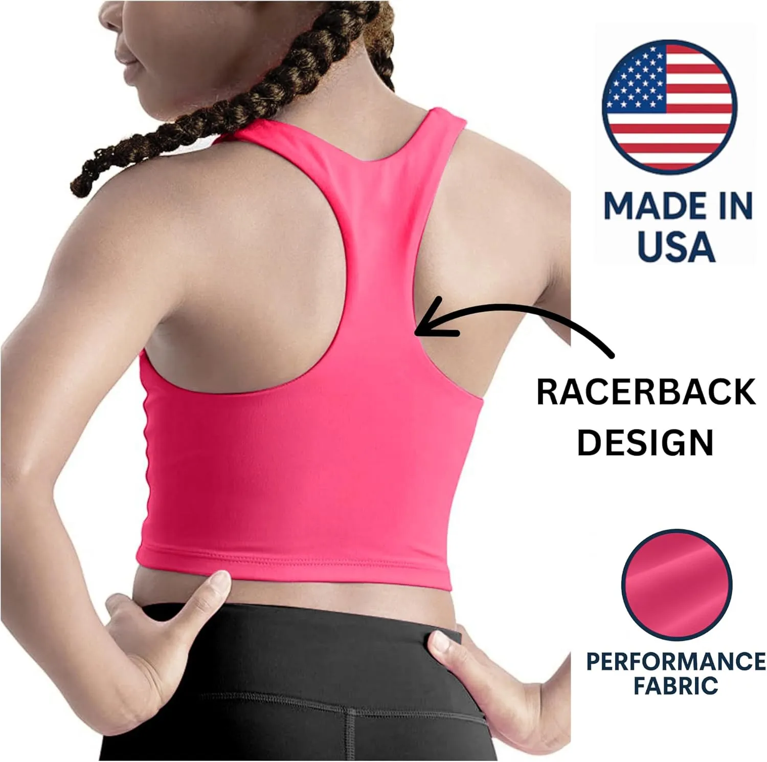 Beat Street Girls Tank Tops - 2 Pack Double Lined Racerback Sleeveless Yoga Dance Crop Top - Made in USA