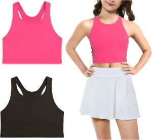 Beat Street Girls Tank Tops - 2 Pack Double Lined Racerback Sleeveless Yoga Dance Crop Top - Made in USA