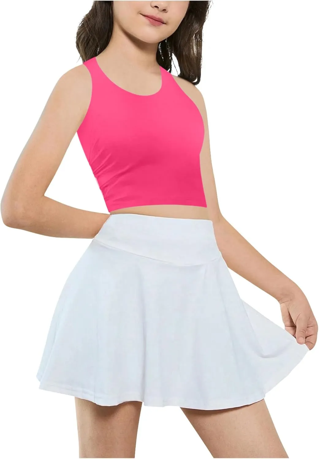 Beat Street Girls Tank Tops - 2 Pack Double Lined Racerback Sleeveless Yoga Dance Crop Top - Made in USA