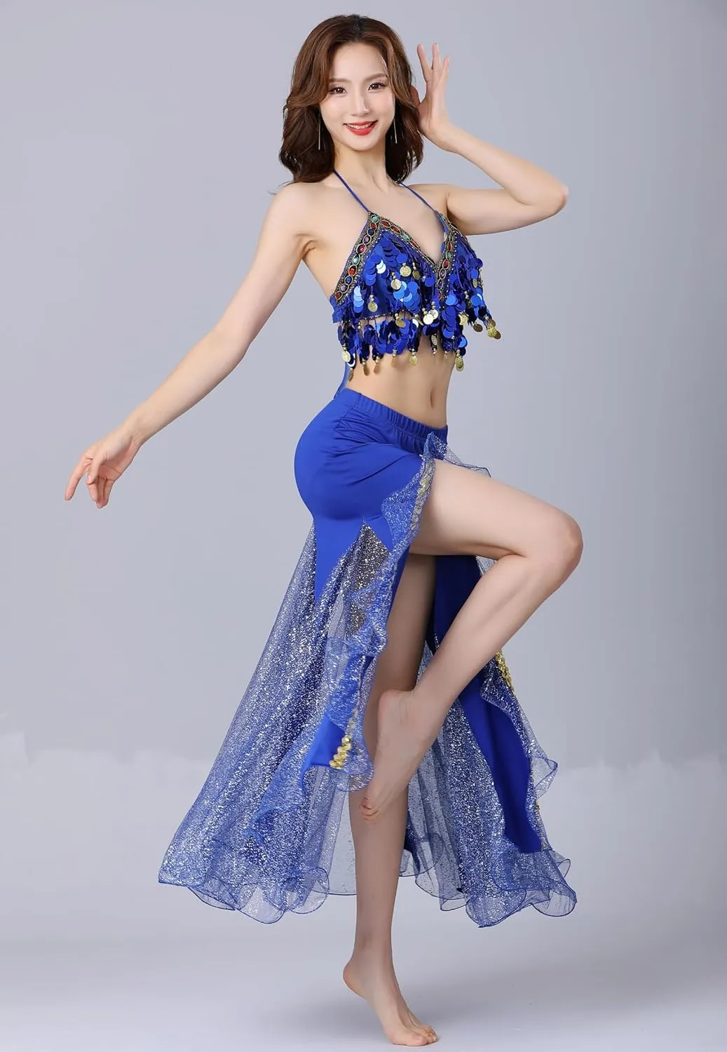 Belly Dance Skirt, Sequin Slit Dance Costume Outfit, Wrap Hip Skirts, Stage Performance Competition Skirt